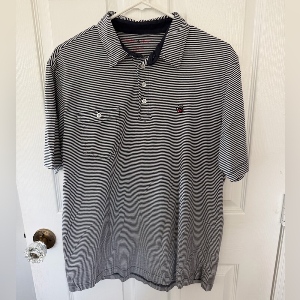 Southern Proper Navy and White Striped Polo Shirt 100% Cotton Size Large